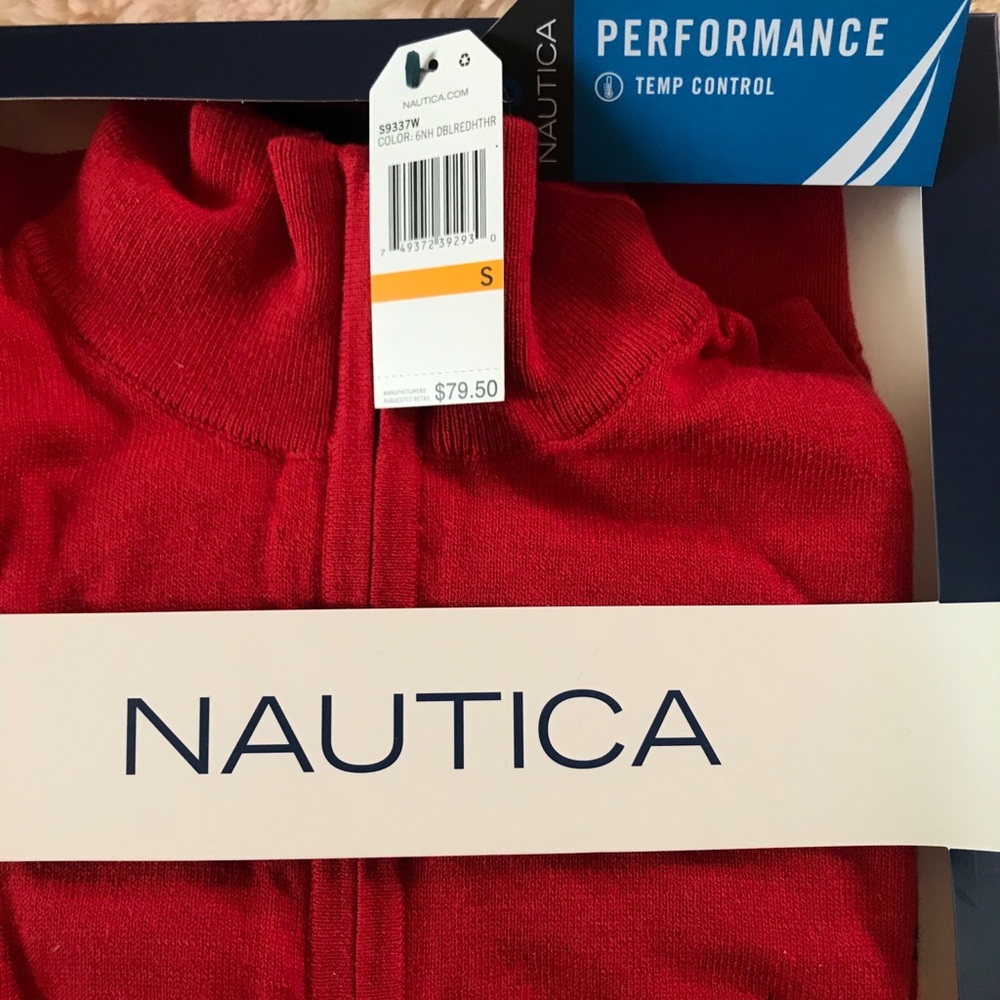 NWT Nautica Red striped Quarte Zip Sweater